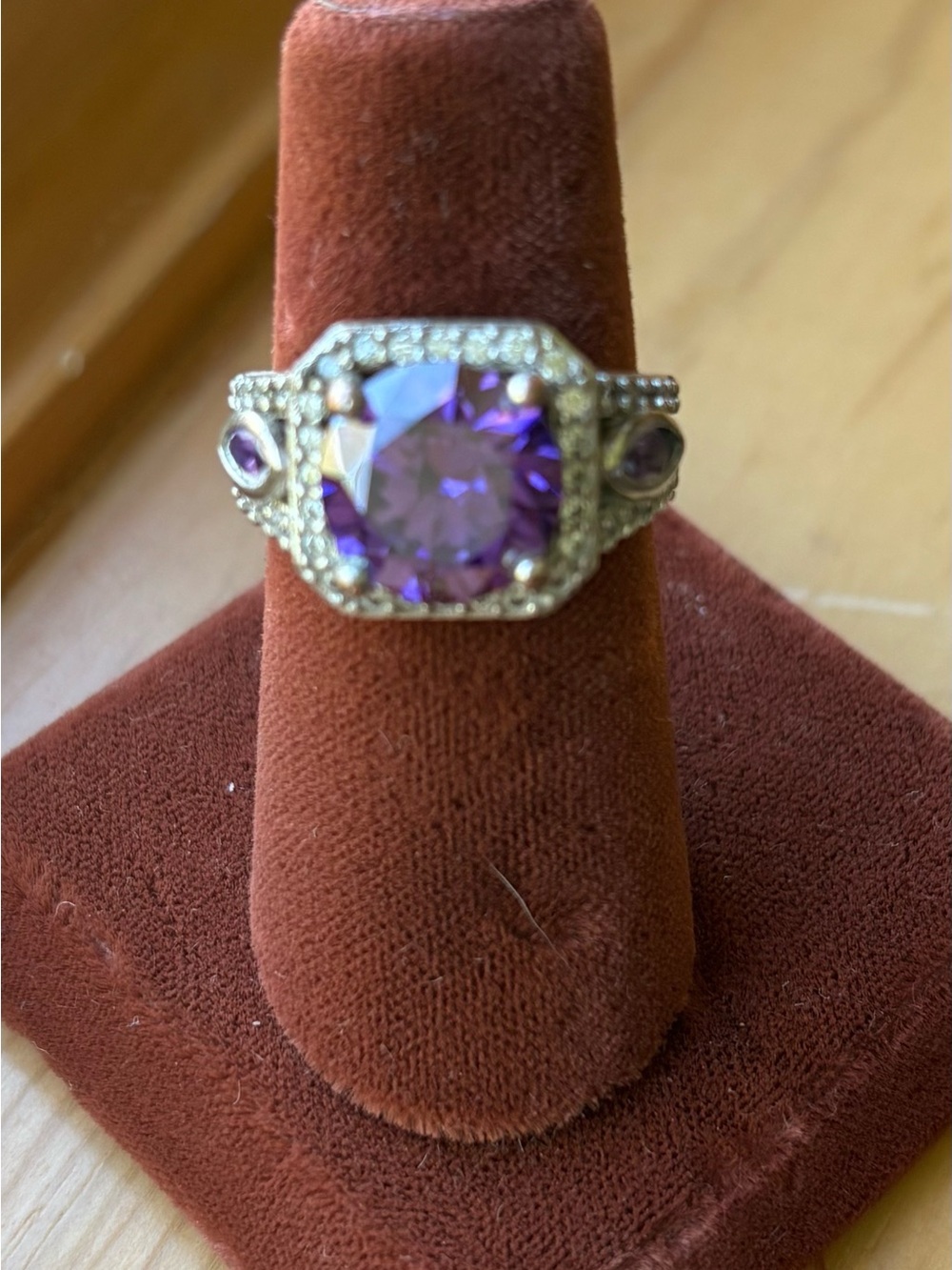 Sterling Silver Amethyst Halo Ring - Purple Gemstone